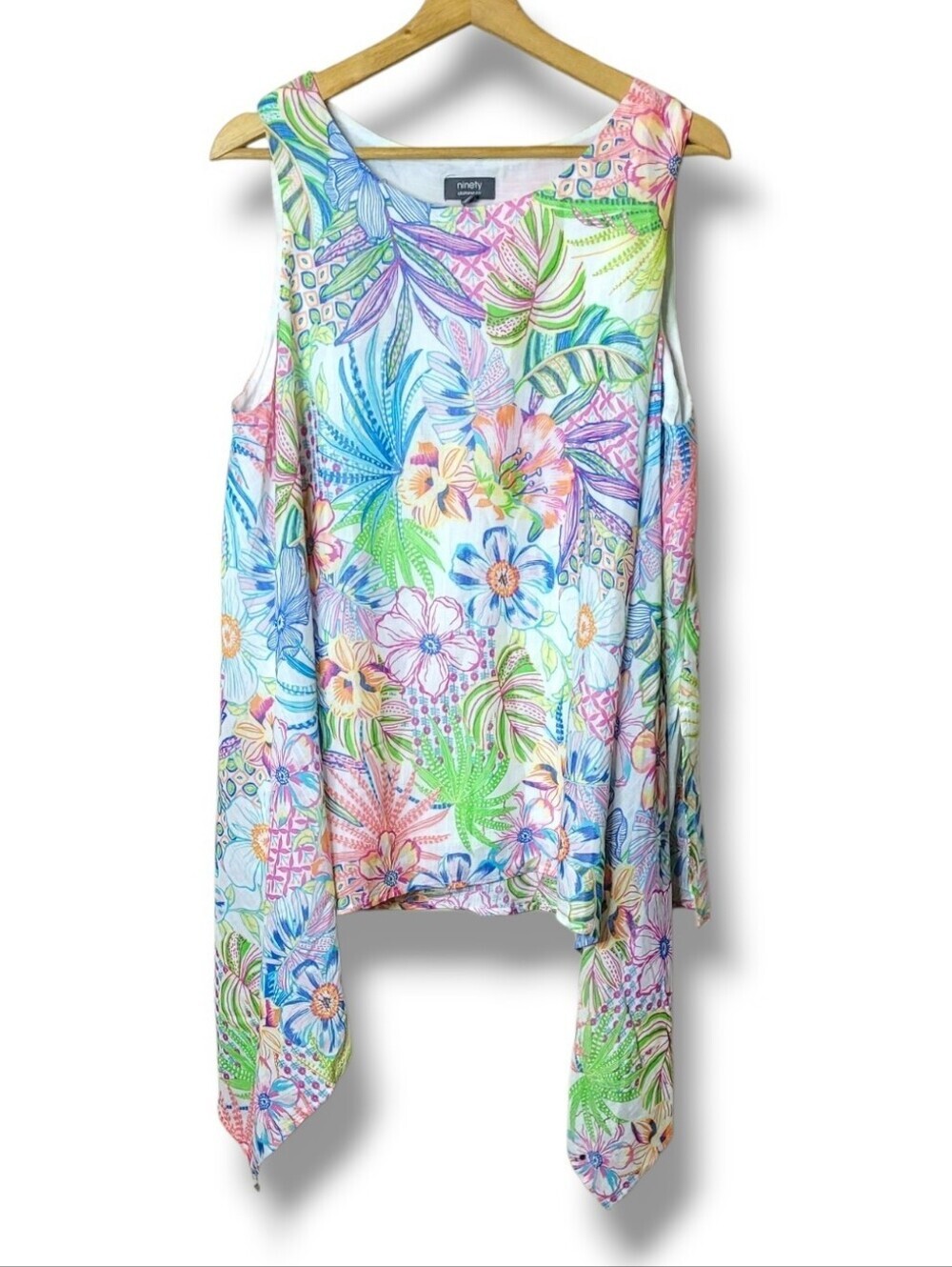 Ninety Tropical Pastel Floral Sleeveless Tunic Top Size L